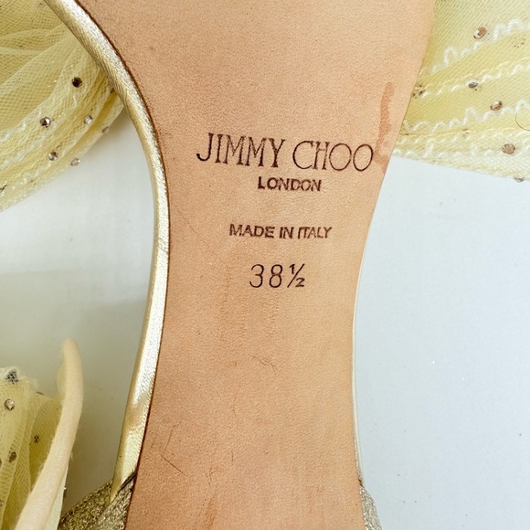 JIMMY CHOO Ivory Gold Aveline 100 bow Crystal embellished bow sandals EU 38.5 - Picture 12 of 13